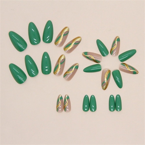 Green and Gold Press-On Nails - Picture 3 of 3